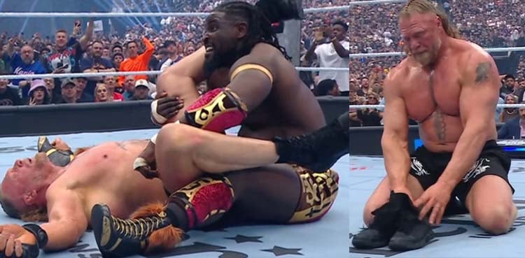 بروک لیسنر کو اوبا فیمی نے پانچ منٹ میں پچھاڑ دیا، لیسنر رنگ میں جوتے چھوڑ گئے